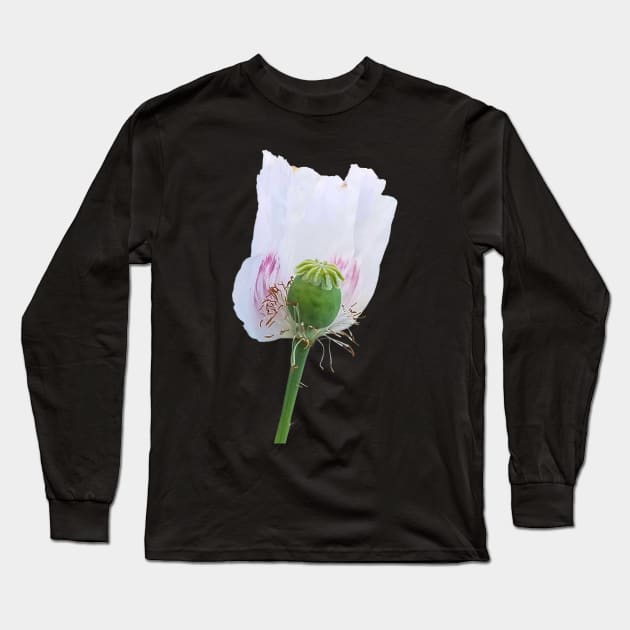 White Poppy Flower Long Sleeve T-Shirt by DesignMore21